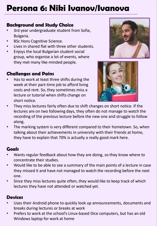The two student personas the design was built around